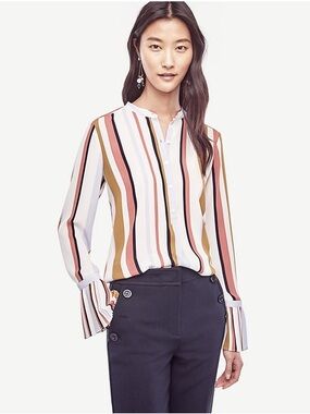 ANN TAYLOR Stripe Pleated Cuff Blouse
In Skysail Blue Small Petite